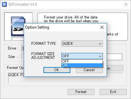 SDFormatter option setting