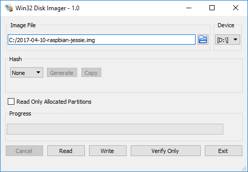 Win32 Disk Imager - Raspbian